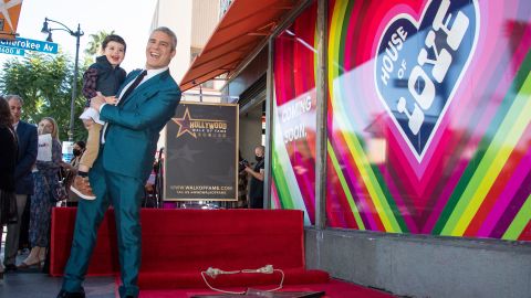 Andy Cohen and his son, Benjamin, pose during the elder Cohen's Walk of Fame ceremony in Los Angeles on February 4.