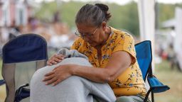 Annie Sanderson comforts her granddaughter after a stabbing spree killed 10 people on the James Smith Cree Nation reserve and nearby town of Weldon, Saskatchewan, Canada. September 5, 2022.  