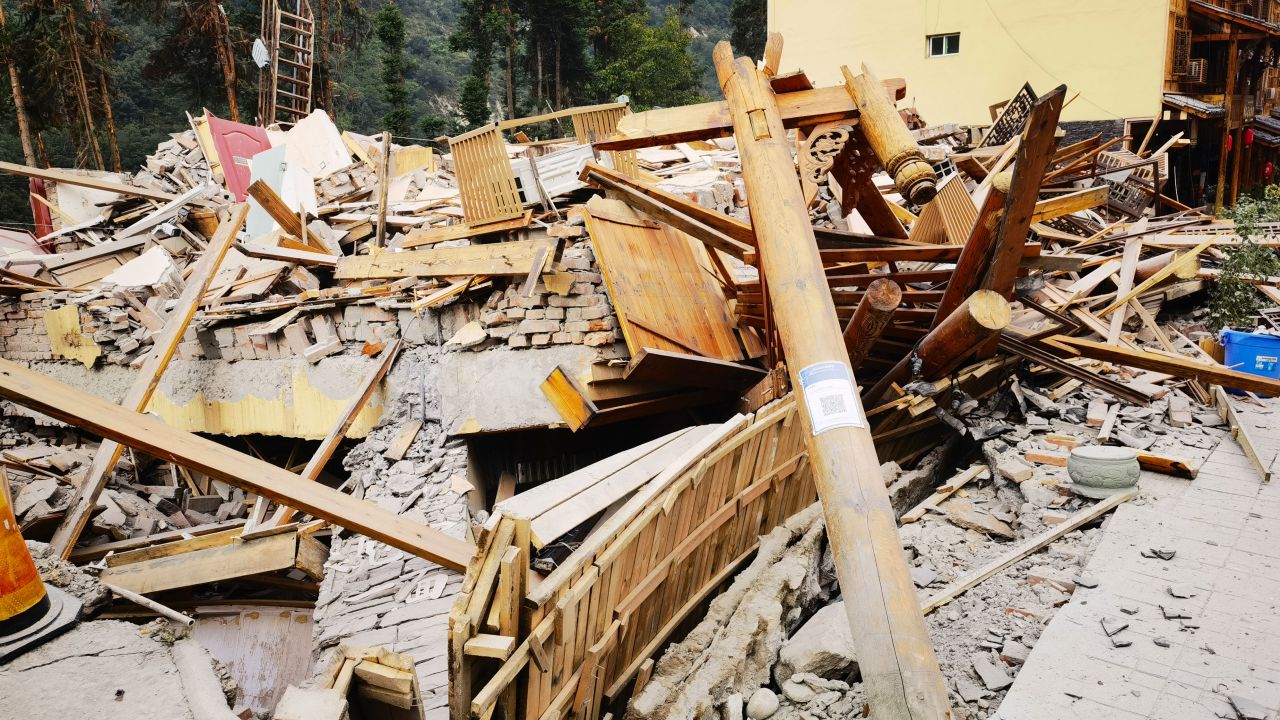 Houses collapse in Luding county, Ganzi prefecture, Sichuan Province, China, Sept 5, 2022.
