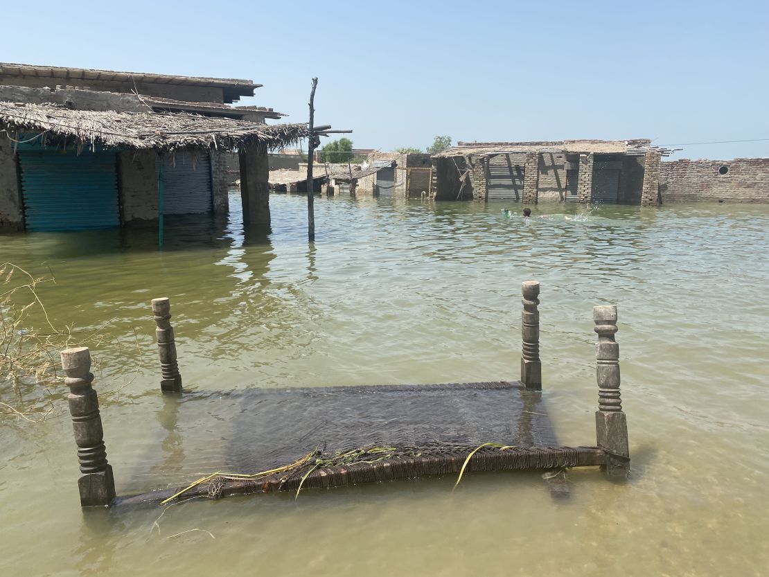 Houses in the Mai Haleema's village were inundated by flood water.
