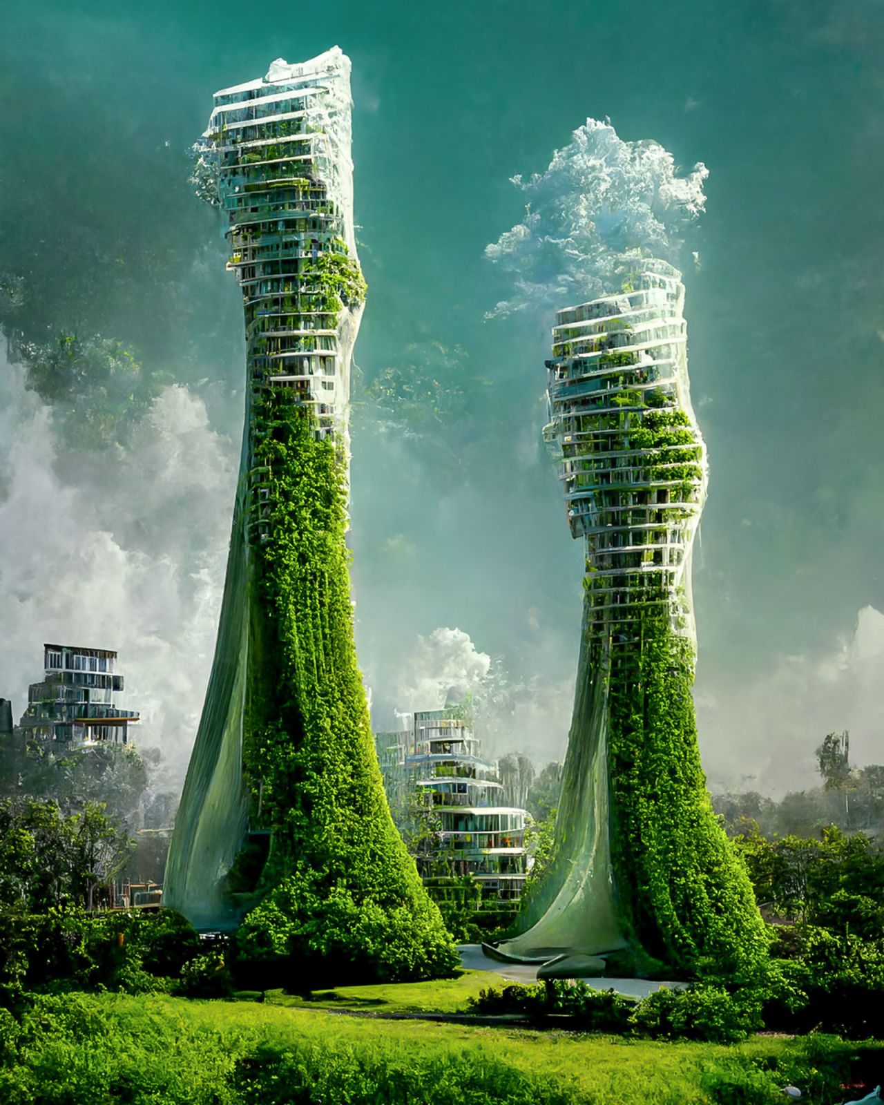 The architect's conceptual towers were created using AI imaging software.
