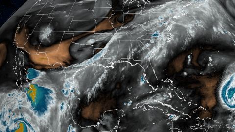 Water vapor satellite imagery shows the plume of mositure stretching from the Pacific to the Atlantic. 