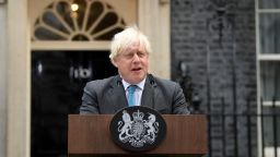 Outgoing British Prime Minister Boris Johnson delivers a speech on his last day in office, outside Downing Street, in London Britain September 6, 2022. REUTERS/Toby Melville