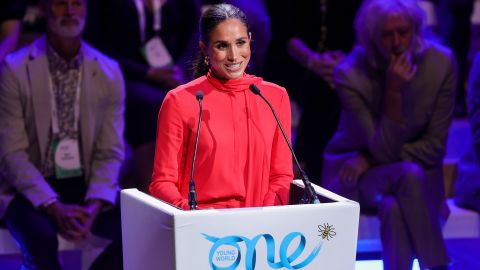 Meghan, Duchess of Sussex makes the keynote speech at the One Young World Summit 2022 in Manchester, England.