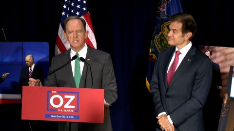 Pennsylvania Sen. Pat Toomey, left, and Republican Senate nominee Mehmet Oz