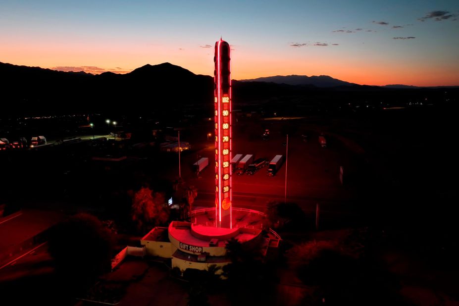 The World's Tallest Thermometer reads 103 degrees in Baker, California, on September 1.
