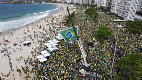 Bolsonaro supporters stitchery  on  Copacabana Beach connected  Independence Day past  twelvemonth  successful  Rio de Janeiro, Brazil. 