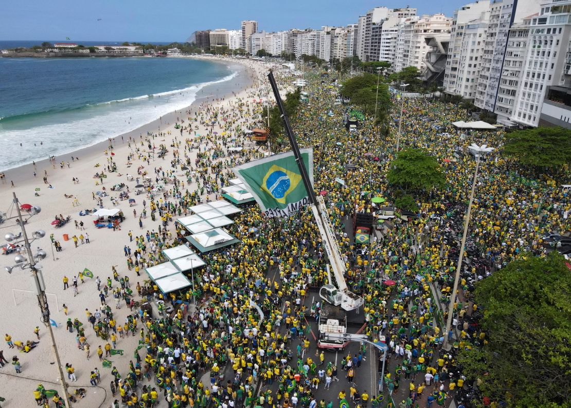 Bolsonaro supporters gather along Copacabana Beach on Independence Day last year in Rio de Janeiro, Brazil. 