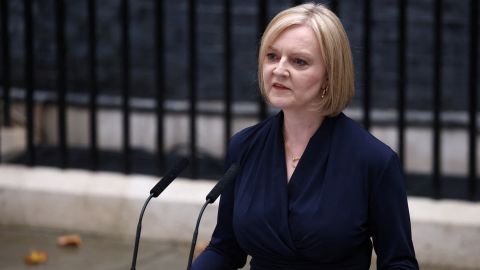 Liz Truss delivers a speech outside 10 Downing Street on her first day in office