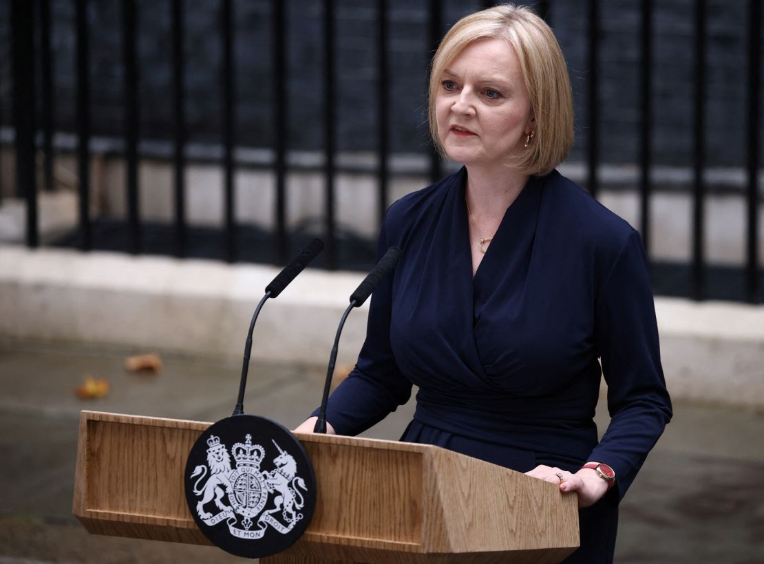 Liz Truss delivers a speech outside 10 Downing Street on her first day in office