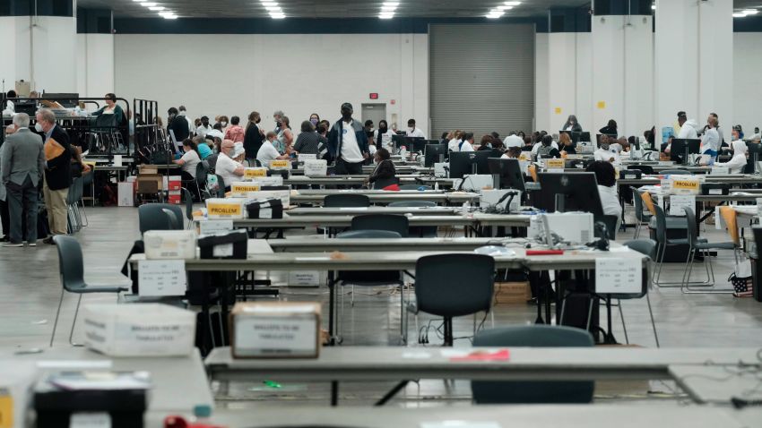 Detroit, MI - AUGUST 02: Volunteers and pools workers work at the TCF Center where ballots are counted on August 2, 2022 in Detroit, Michigan. Among those running in this election are includedive republicans vying  to take on incumbent Gretchen Whitmer. (Photo by Matthew Hatcher/Getty Images)