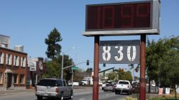 A sign displays a temperature of 109 degrees on September 6, 2022 in Petaluma, California. 