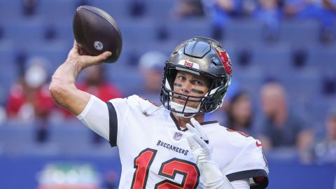 Brady is seen before the Bucs' preseason game against the Indianapolis Colts.