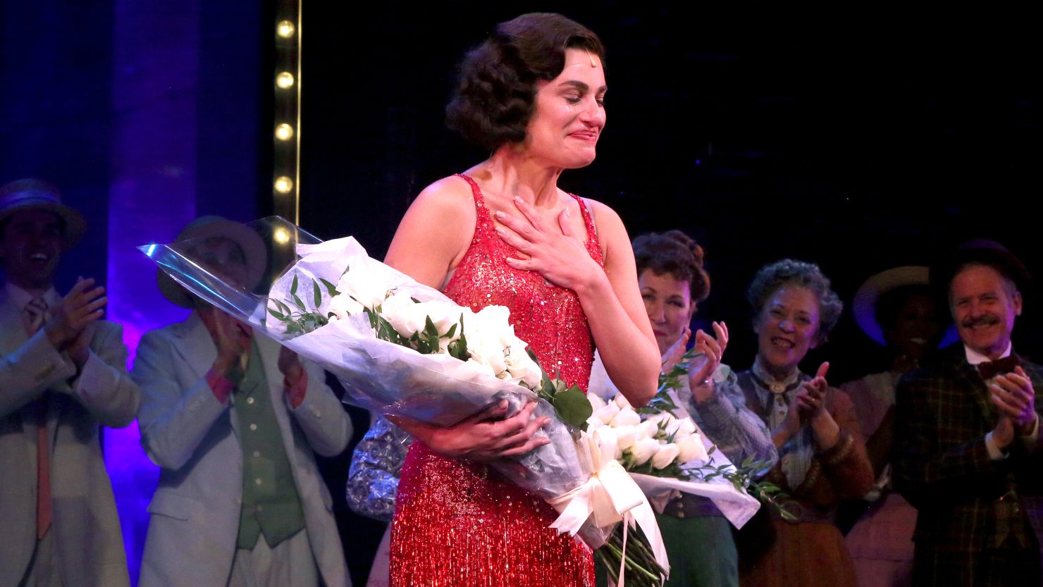 Lea Michele takes her first curtain call as "Fanny Brice" in "Funny Girl" on Broadway at The August Wilson Theatre on September 6.