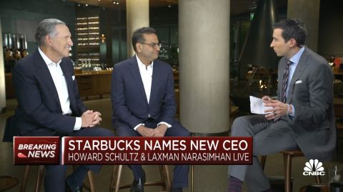 Howard Schultz and Laxman Narasimhan on CNBC's Squawk Box. 