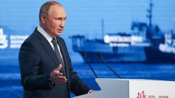 Russian President Vladimir Putin delivers a speech during a plenary session at the Eastern Economic Forum in Vladivostok, Russia on September 7.
