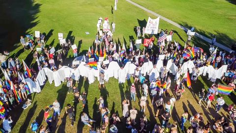 About 100 people were protesting that a Pride event for BYU students was held in Provo.