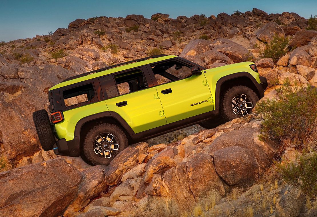 The all-electric Jeep Recon will be able to tackle rough off-road trails, the company says.