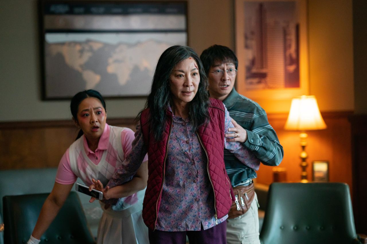 The Wang family -- (from left) Stephanie Hsu as Joy, Yeoh as Evelyn and Ke Huy Quan as Waymond -- are the heart and soul of "Everything Everywhere All At Once."