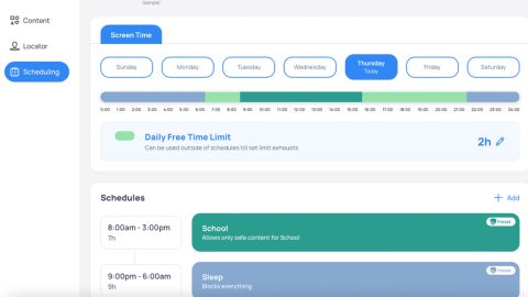 Mobicip Premium's screen time capabilities allow parents to get very specific when they set up their child's online activities, whether on a daily or weekly basis or on vacation.