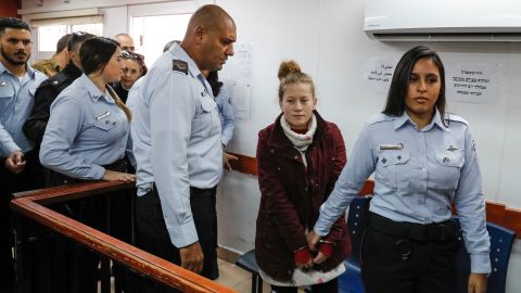 Ahed Tamimi appears at a military court at the Israeli-run Ofer prison in the West Bank village of Betunia on December 25, 2017.