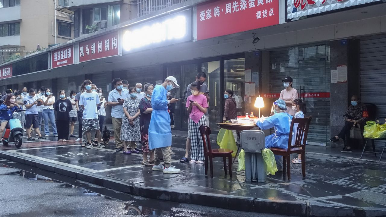 People line up for a Covid-19 test in Chengdu, Sichuan province, China, on September 2.