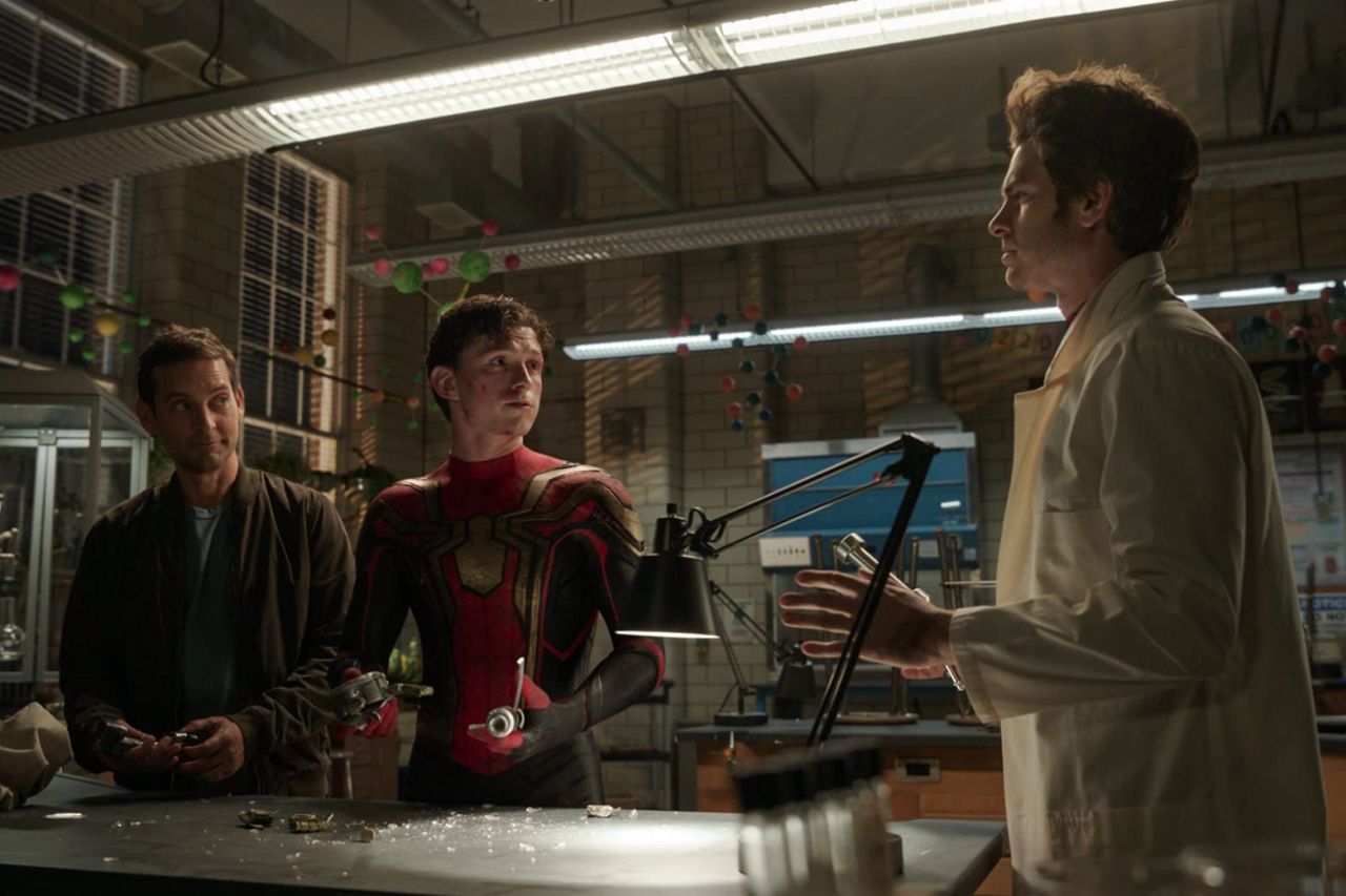Three for the price of one: "Spider-Man: No Way Home" featured three incarnations of the web slinger, played by (from left) Toby Maguire, Tom Holland and Andrew Garfield.
