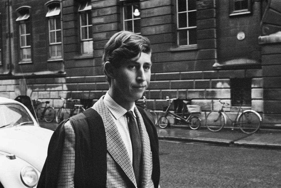 Charles walks in  Cambridge in 1967 when he began his term at Trinity College.