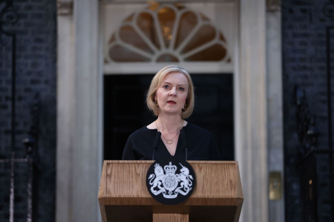 Prime Minister Liz Truss delivers a statement about the Queen outside No. 10 Downing Street on September 8. "She has been a personal inspiration to me and to many Britons," Truss said. "Her devotion to duty is an example to us all."
