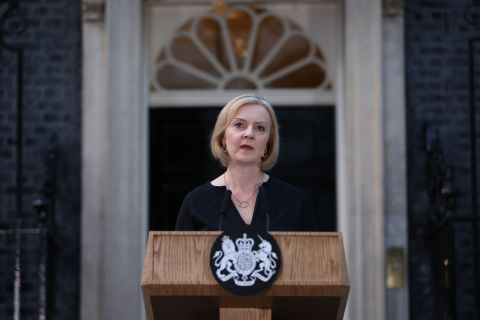 Prime Minister Liz Truss makes a statement outside Number 10 Downing Street on Thursday. 