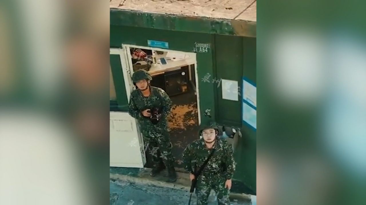 Taiwanese soldiers can be seen clearly in the drone footage.