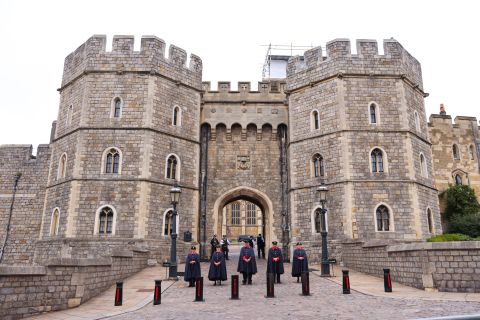 Wardens stand outside the gates to Windsor Castle on September 9.