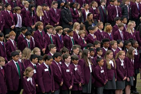 Students gathered at the Royal Russell School in London on Friday to pay their respects to the Queen.