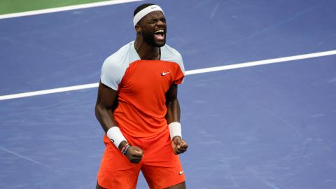 Tiafoe, here celebrating after defeating Russian Andrey Rublev in the quarter-finals, had the best Grand Slam tournament of his career.