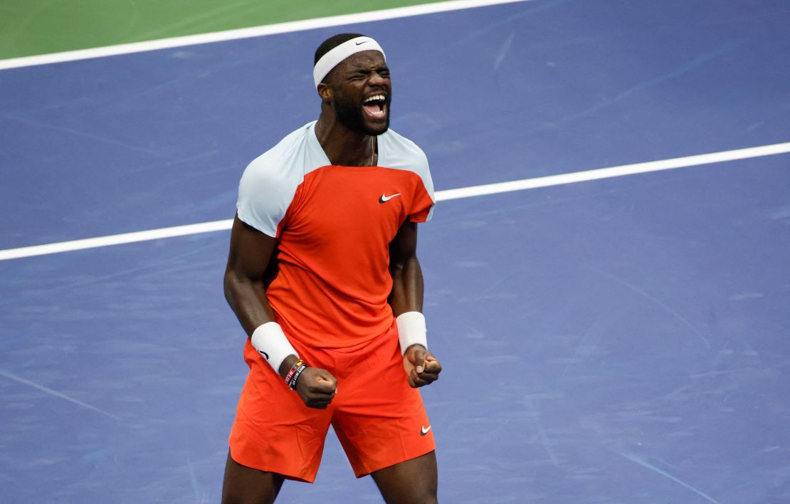 Tiafoe, here celebrating after defeating Russia's Andrey Rublev in the quarterfinals, had his best grand slam tournament of his career.
