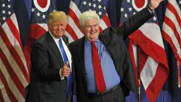 CINCINNATI, OH- JULY 6: Former Speaker of the House Newt Gingrich (R) introduces Republican Presidential candidate Donald Trump during a rally at the Sharonville Convention Center July 6, 2016, in Cincinnati, Ohio. Trump is campaigning  in Ohio ahead of the Republican National Convention in Cleveland next week. 