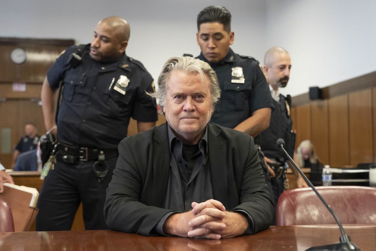 Steve Bannon, former adviser to Donald Trump, attends his arraignment in New York on Thursday, September 8. <a href="https://www.cnn.com/2022/09/08/politics/steve-bannon-not-guilty-plea-surrender-border-wall-charges/index.html" target="_blank">Bannon has pleaded not guilty</a> to money laundering and conspiracy charges related to an effort to raise money to fund construction of a wall along the southern US border. The state charges are based on the same conduct Bannon was charged with by federal prosecutors in 2020. Then-President Trump pardoned Bannon on the federal fraud charges related to the alleged scheme as he was leaving office. Presidential pardons do not apply to state investigations.