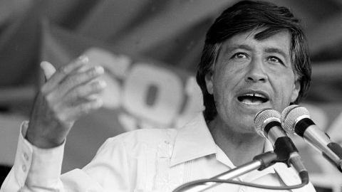 American labor leader Cesar Chavez speaks at a 1977 rally in Coachella, California.