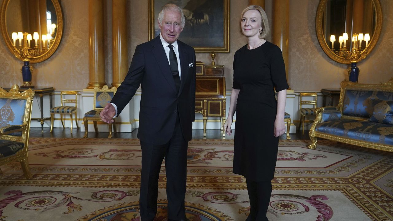 Britain's King Charles III during his first audience with Prime Minister Liz Truss at Buckingham Palace, London, Friday, Sept. 9, 2022 following the death of Queen Elizabeth II on Thursday.