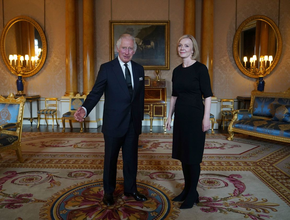 King Charles III during his first audience with Prime Minister Liz Truss.