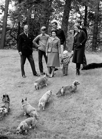 The royal family strolls the grounds of Balmoral Castle in 1979.