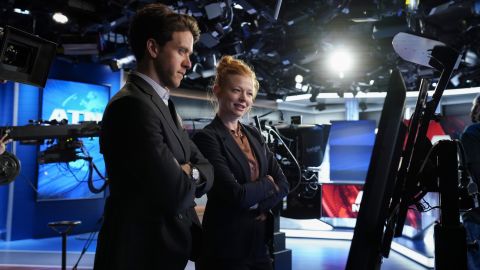 Ashley Zukerman and Sarah Snook on the set of ATN 