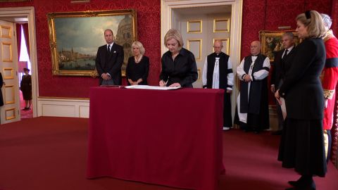UK Prime Minister Liz Truss at the Accession Council ceremony in London's St. James's Palace where Charles confirmed as King Charles III.