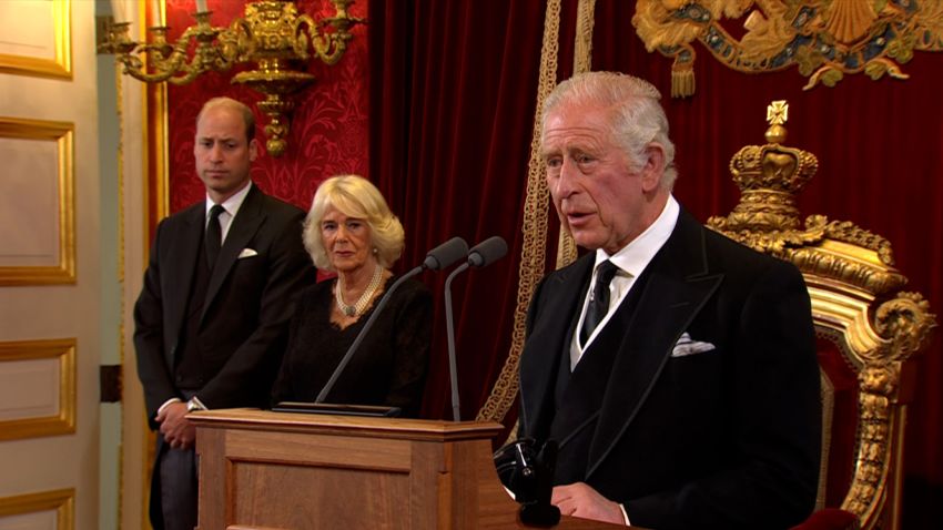 The Principal Proclamation reading in London's St. James's Palace to officially proclaim Charles as King Charles III, on Saturday, September 10.