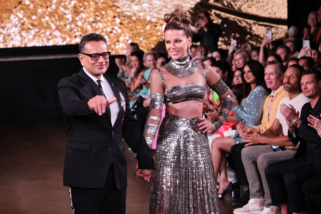 Designer Naeem Khan with actress Kate Beckinsale, who made her runway debut at the show.