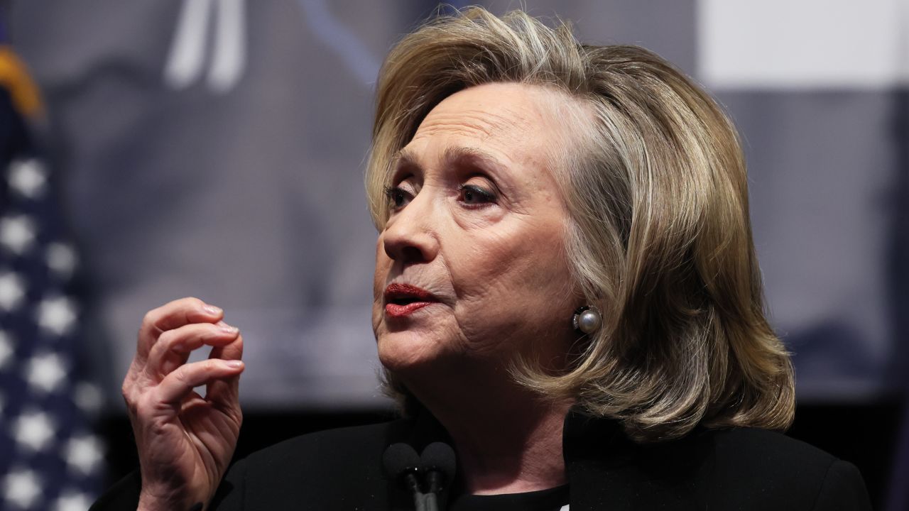 NEW YORK, NEW YORK - FEBRUARY 17:Former Secretary of State Hillary Clinton speaks during the 2022 New York State Democratic Convention at the Sheraton New York Times Square Hotel on February 17, 2022 in New York City. Former Secretary of State Hillary Clinton gave the keynote address during the second day of the NYS Democratic Convention where the party organized the party's platform and nominated candidates for statewide offices that will be on the ballot this year including the nomination of Gov. Kathy Hochul and her Lt. Gov. Brian Benjamin.  (Photo by Michael M. Santiago/Getty Images)