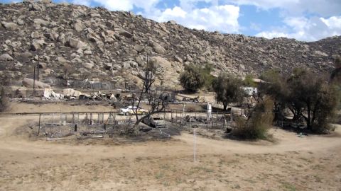 A view of the burn damage from the Fairview Fire in Hemet, CA.