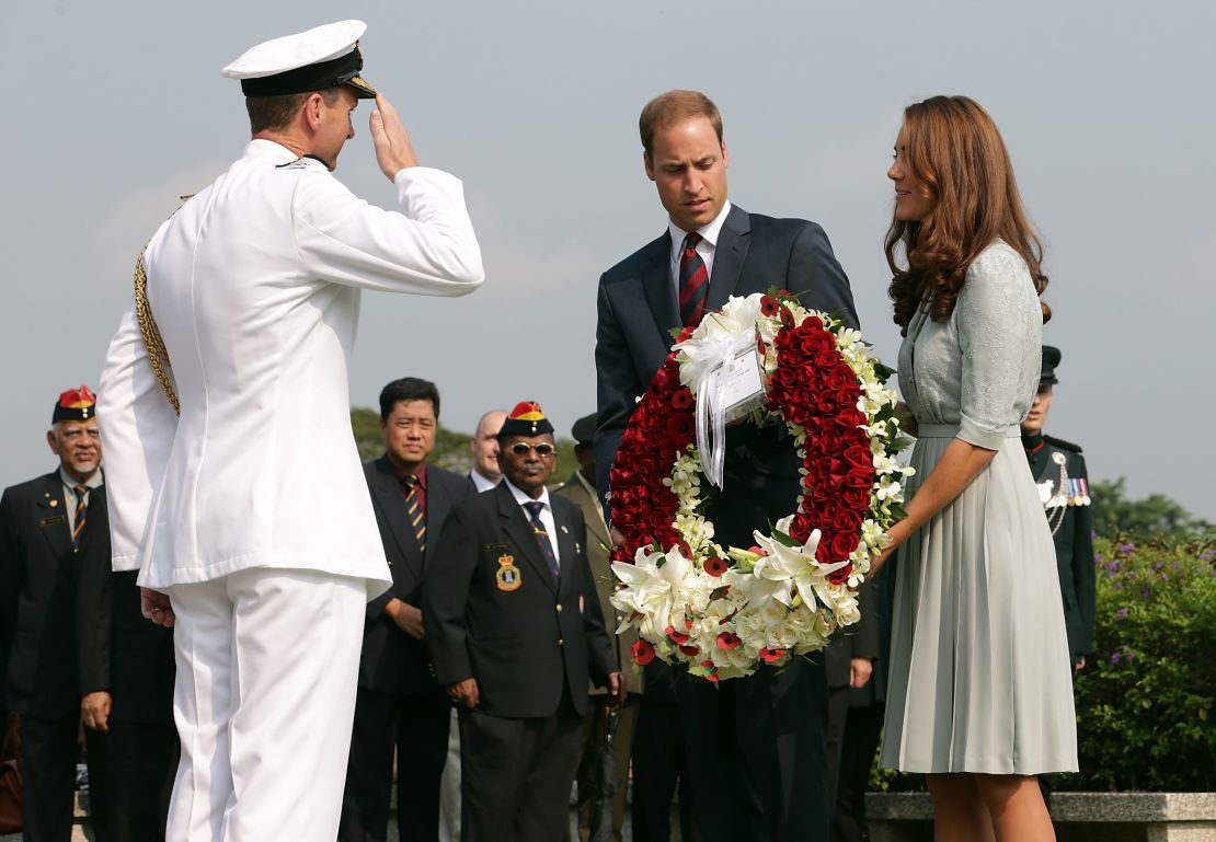 Prince William and Catherine at the Kranji War Memorial in Singapore in 2012.