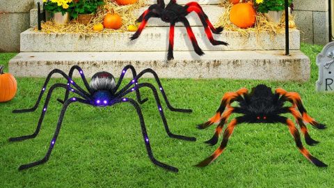 Rocinha 4Ft Giant Spider and Colorful Hairy Spider with Red Eyes for Yard