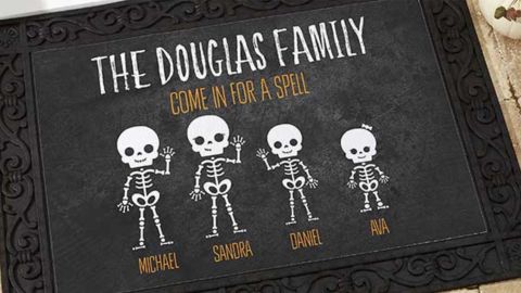 Personalized Halloween doormats for the Skeleton family